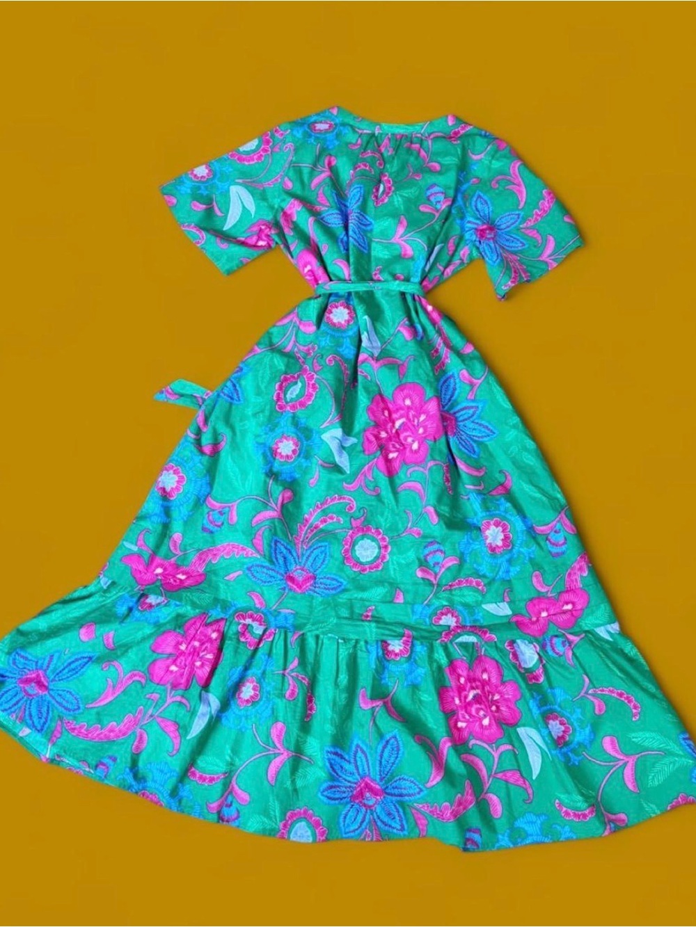 Sugarlips Green Floral Midi-maxi Dress with Pink & Blue Accents XL EUC - Picture 3 of 7
